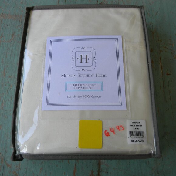 NEW MODERN SOUTHERN HOME SHEET SET TWIN IVORY ELLIS SOFT SATEEN 100% COTTON - Picture 1 of 3